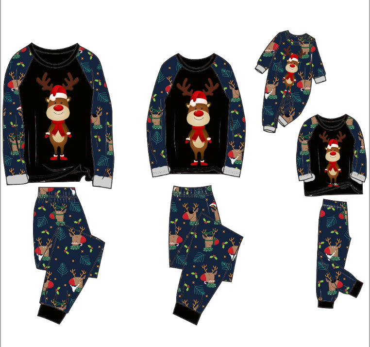 Funny Reindeer Blue Matching Pajamas