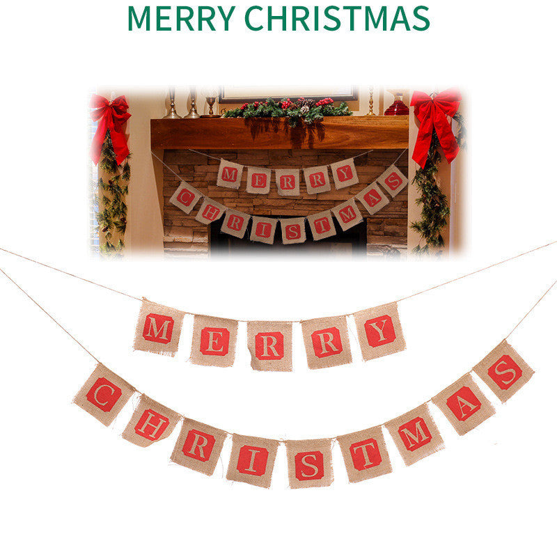 Merry Christmas Sackcloth Flag Christmas Banner