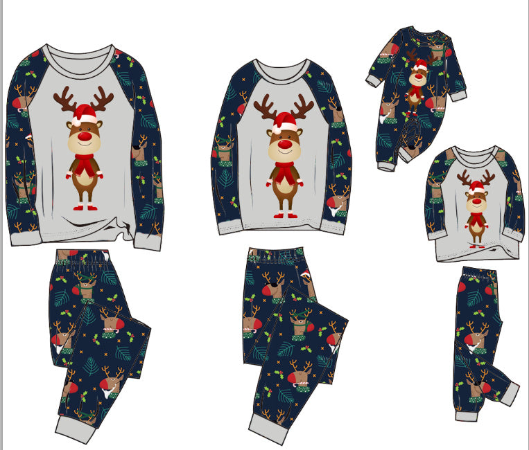 Funny Reindeer Blue Matching Pajamas