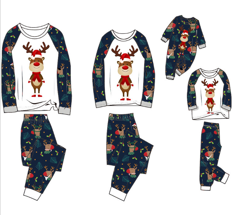 Funny Reindeer Blue Matching Pajamas