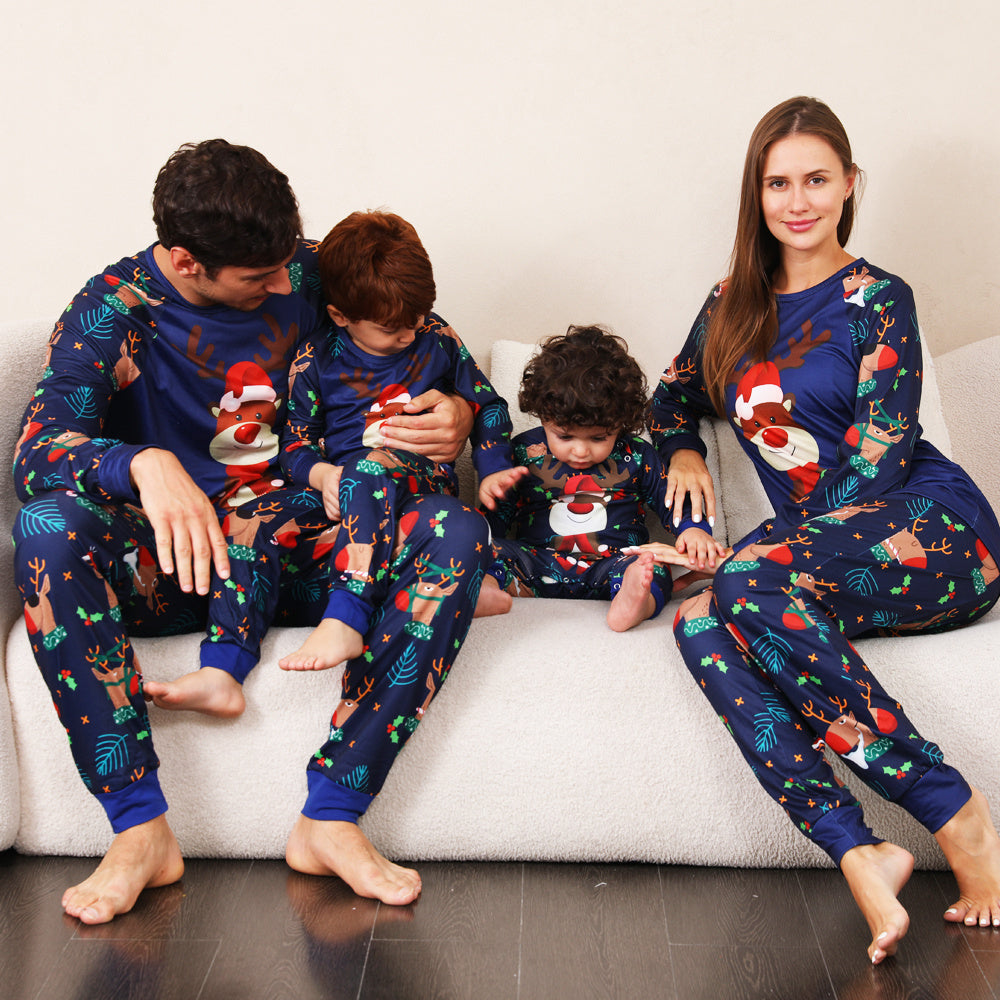 Funny Reindeer Blue Matching Pajamas