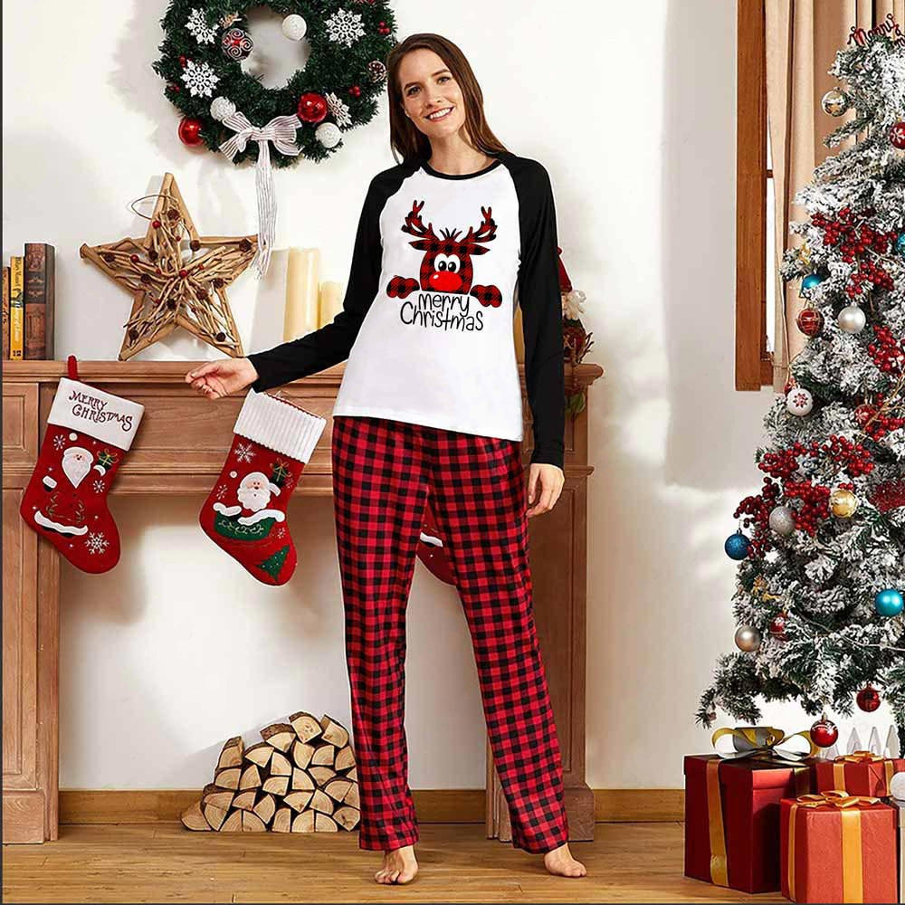 "Merry Christmas" Elk Black and White Family Christmas Pajamas Matching Sets