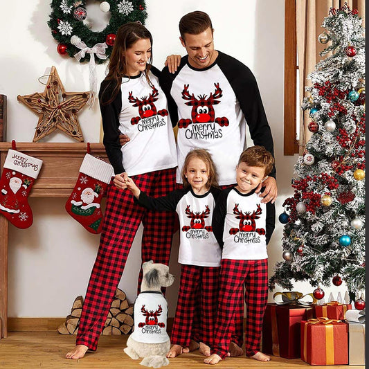 "Merry Christmas" Elk Black and White Family Christmas Pajamas Matching Sets