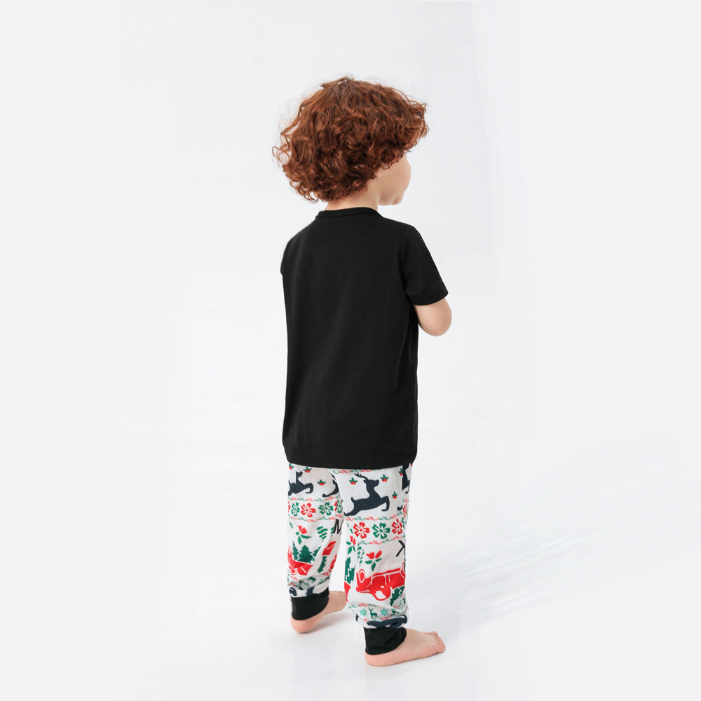 Black Short-sleeved with White Pants Family Christmas Pajamas