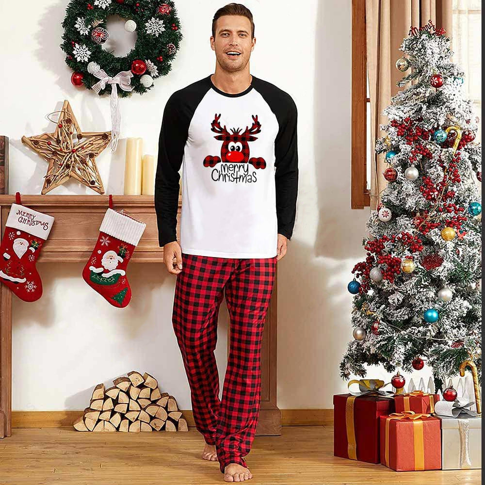 "Merry Christmas" Elk Black and White Family Christmas Pajamas Matching Sets