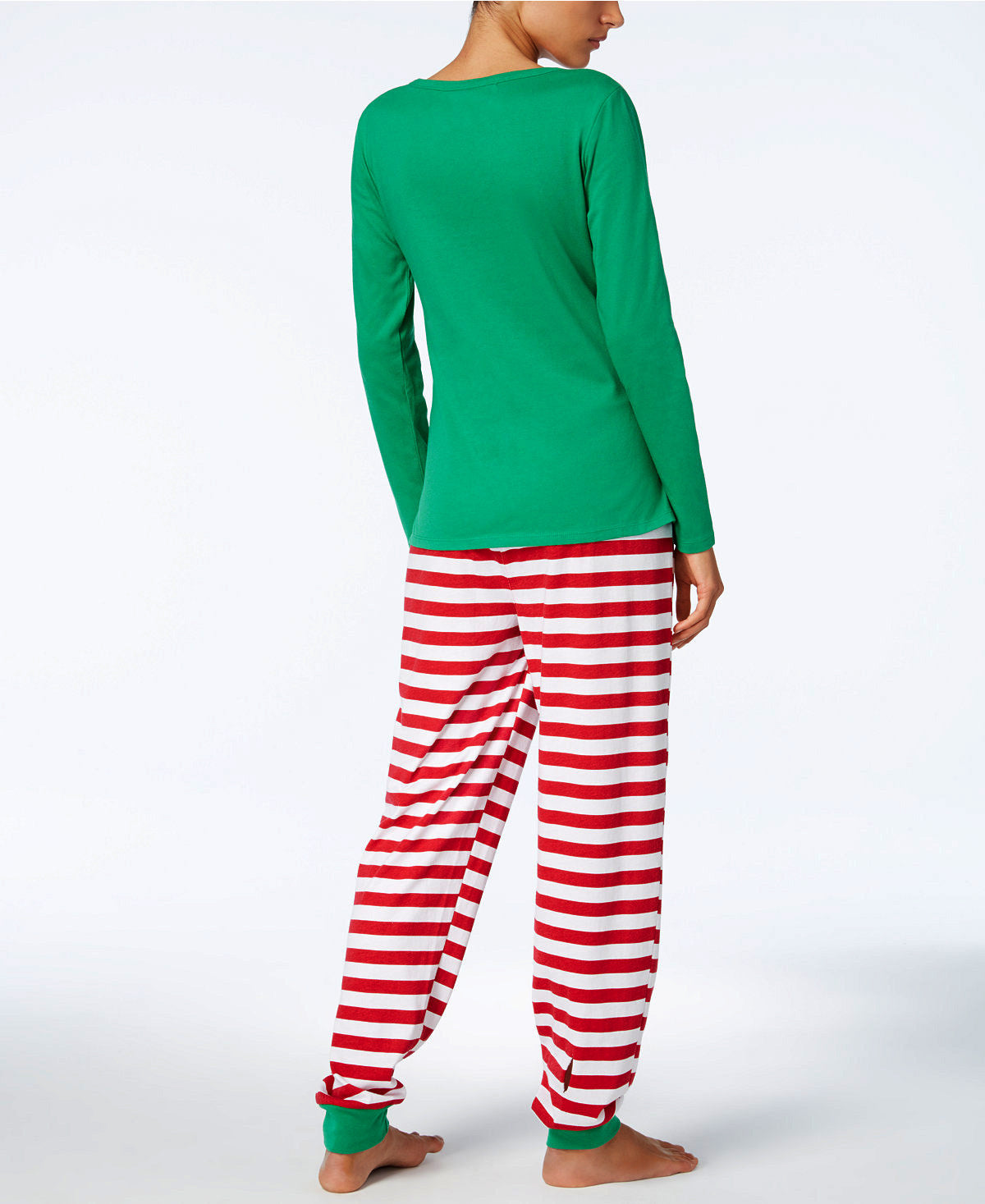 Green with Red Striped Pans Christmas Family Pajamas