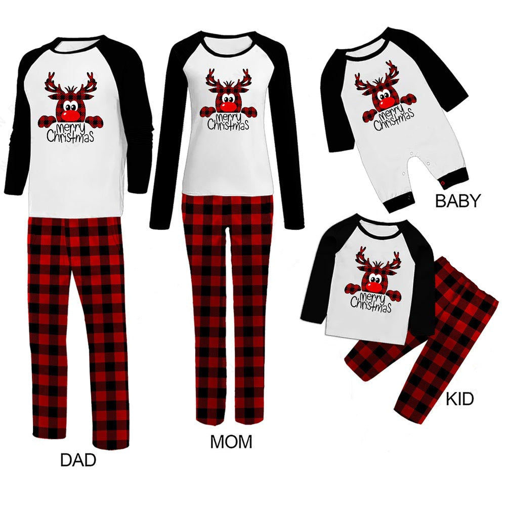 "Merry Christmas" Elk Black and White Family Christmas Pajamas Matching Sets