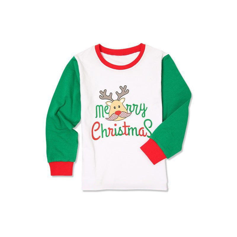 White / Green Long Sleeves Pajamas with stripes bottom - Merry Christmas Printed Top