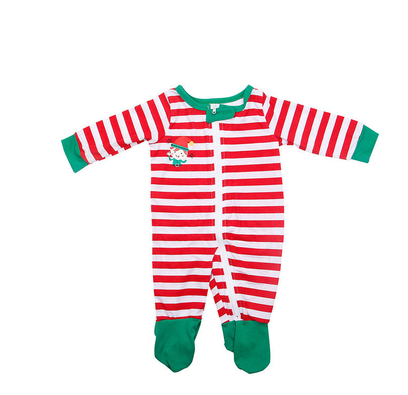 Green with Red Striped Pans Christmas Family Pajamas