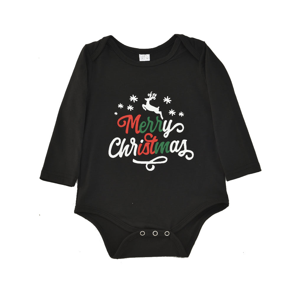 Black Short-sleeved with White Pants Family Christmas Pajamas