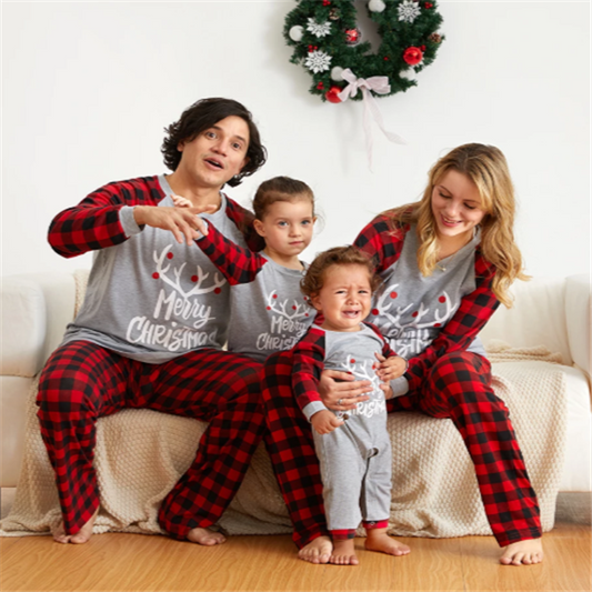 Checkered Red and Black Pants Family matching pajamas set