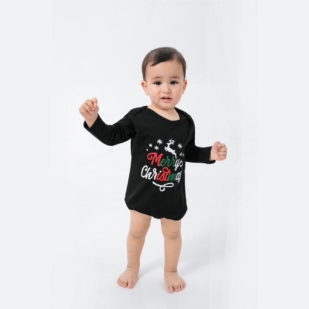 Black Short-sleeved with White Pants Family Christmas Pajamas