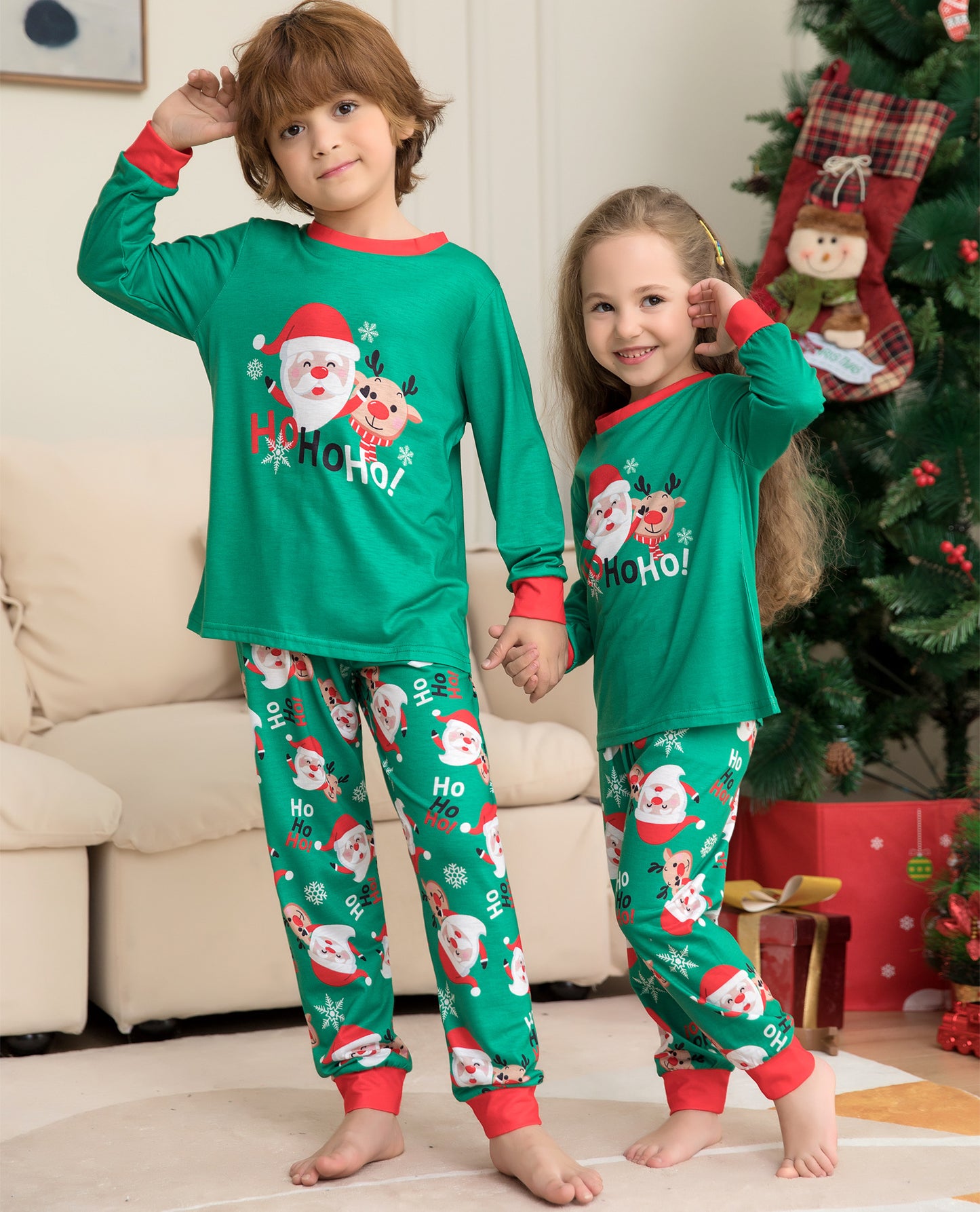 Family Matching Christmas Pajamas Sets with Santa Claus Printed Top