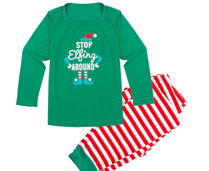 Green with Red Striped Pans Christmas Family Pajamas