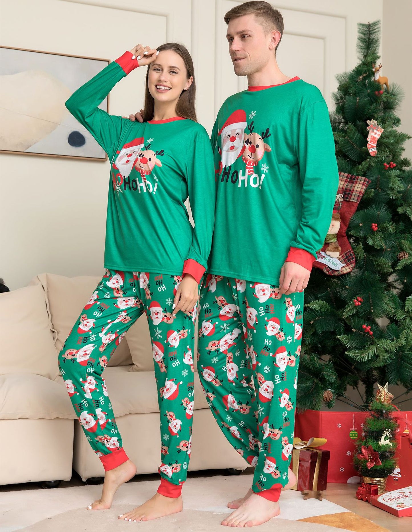 Family Matching Christmas Pajamas Sets with Santa Claus Printed Top