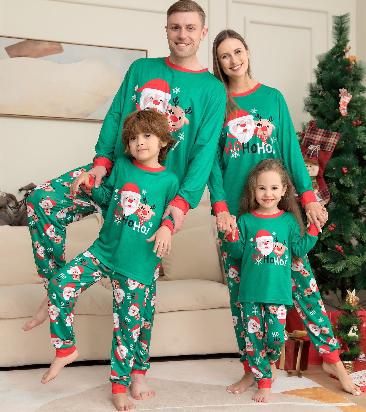 Family Matching Christmas Pajamas Sets with Santa Claus Printed Top